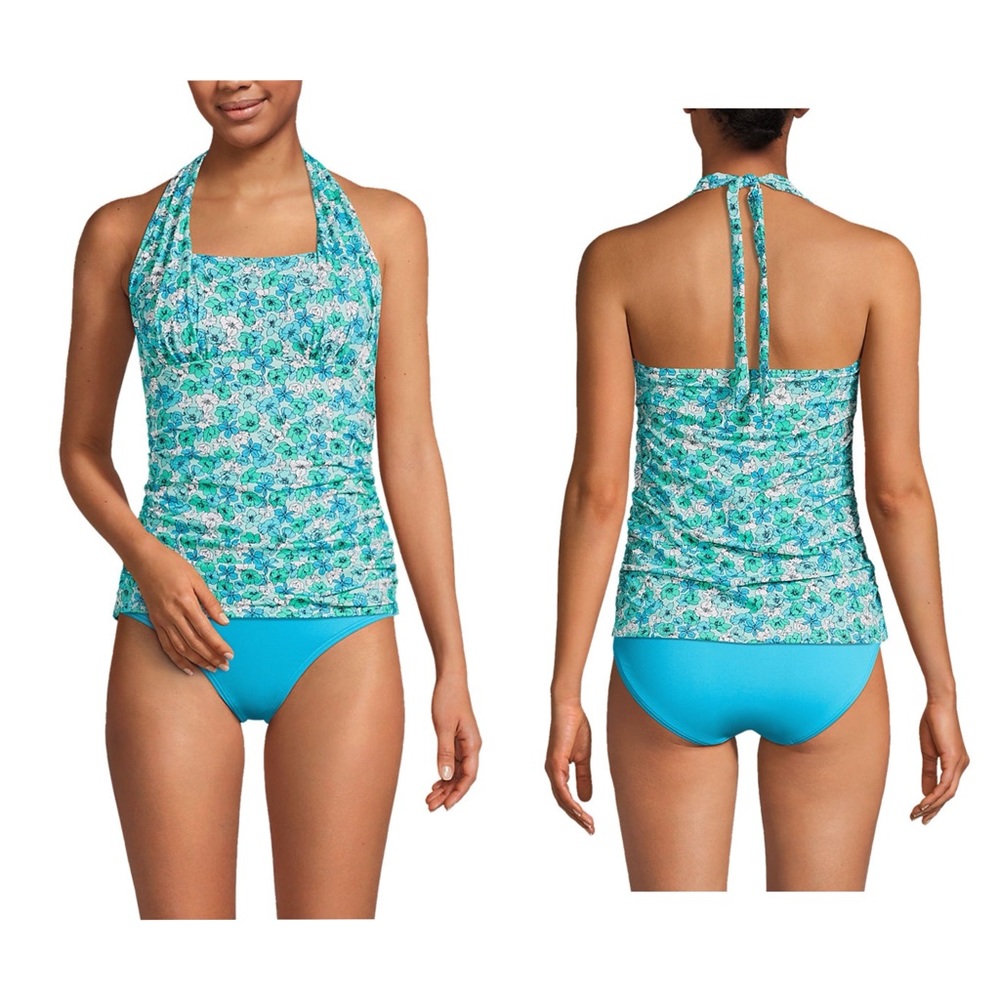 Lands end square neck halterneck tankini swimsuit top